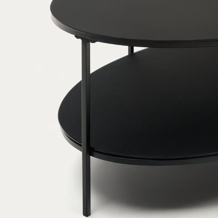 Table basse Fideia verre trempé et métal finition peinture noir mat Ø 110 x 65 cm