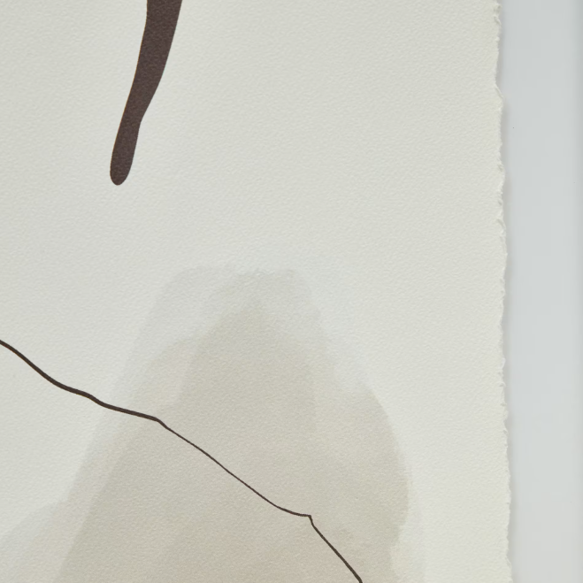 Tableau abstrait Torroella blanc, marron et gris avec rayure noire 50 x 70 cm