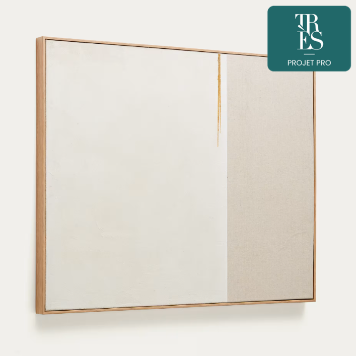 Tableau abstrait Salin avec ligne horizontale en lin 80 x 100 cm