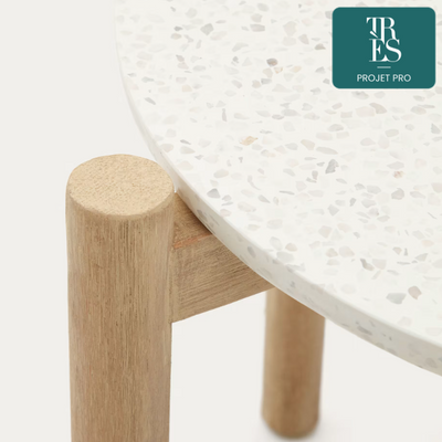 Table d'appoint Pola en ciment et bois d'eucalyptus massif Ø 50 cm FSC