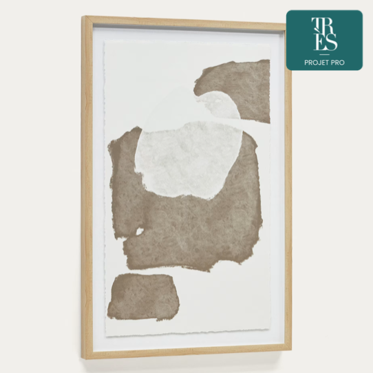 Tableau abstrait Torroella blanc et marron 60 x 90 cm