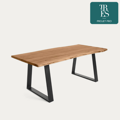 Table Alaia en bois d'acacia massif et pieds en acier noir 180 x 90 cm