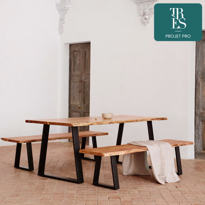 Table Alaia en bois d'acacia massif et pieds en acier noir 180 x 90 cm