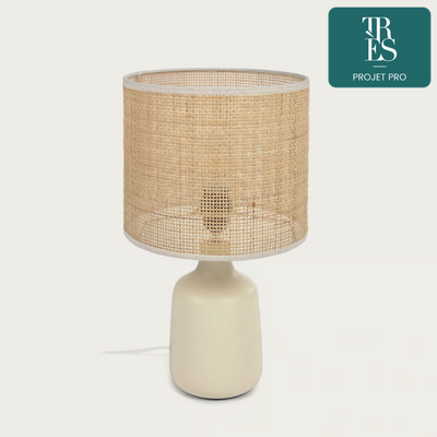 Lampe de table Erna en céramique blanche et bambou