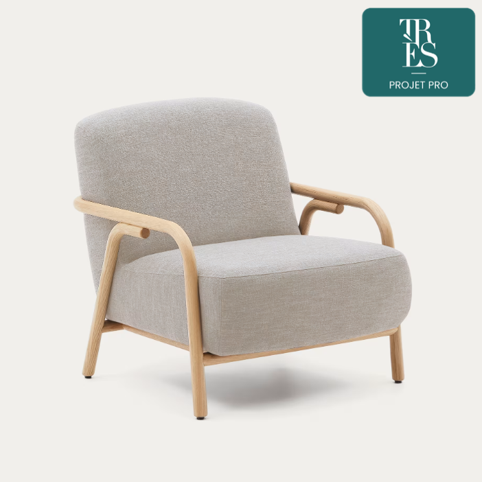 Fauteuil Sylo beige en bois massif de frêne FSC 100 %