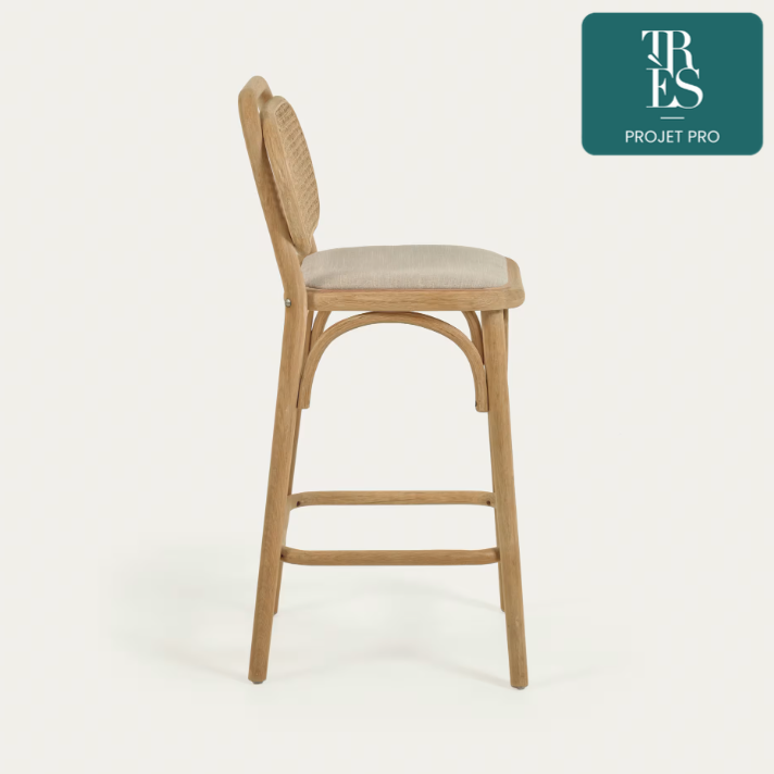 Tabouret Doriane bois de chêne finition naturelle 65 cm siège avec revêtement