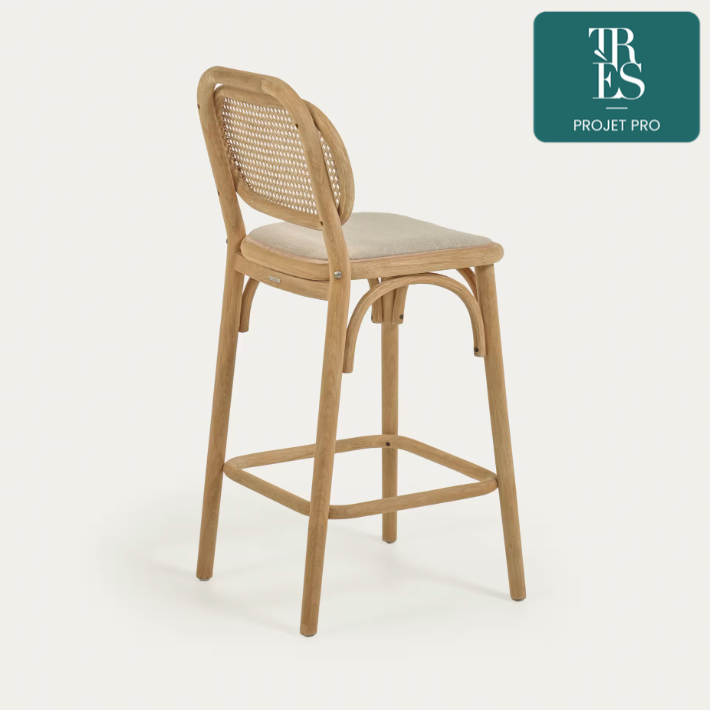 Tabouret Doriane bois de chêne finition naturelle 65 cm siège avec revêtement