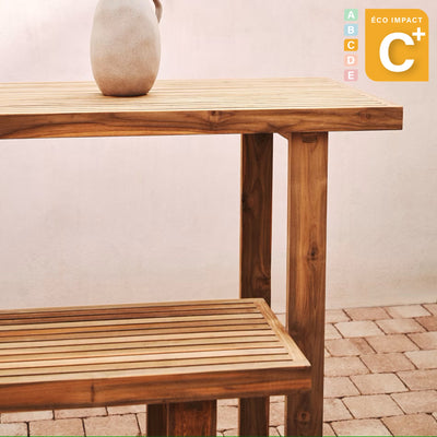 Table haute d'extérieur Canadell en bois de teck recyclé, 140 x 70 cm
