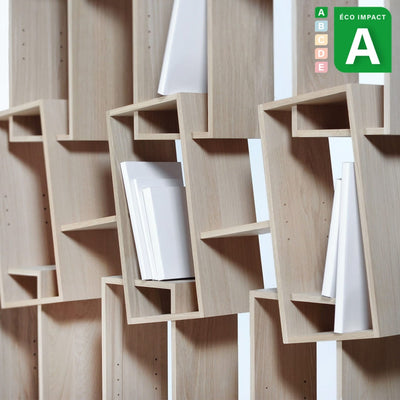 Bibliothèque Kao triple en bois de forêts durables, Long. 135 cm