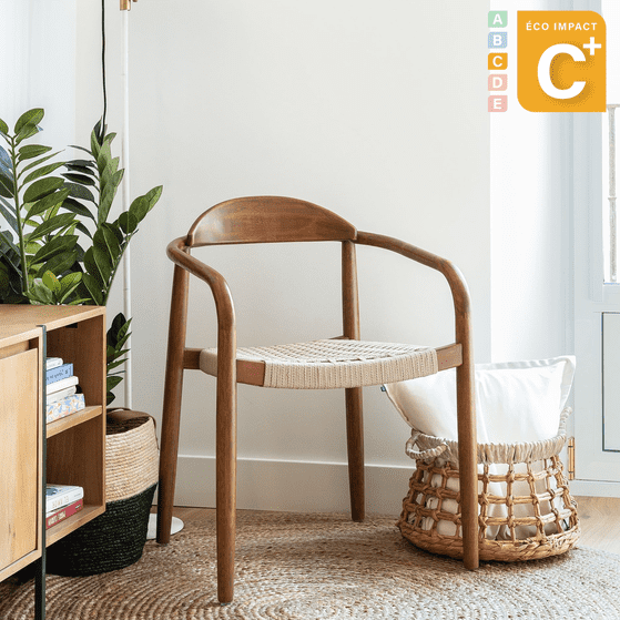Chaise empilable Nina en corde et bois massif durable